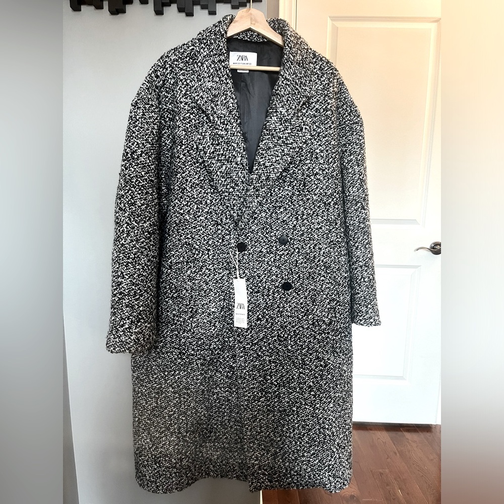 Zara Black and White Double Breast Coat